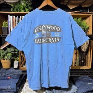 Vintage Y2K Hollywood California "Film Central of the World" Tee Shirt Blue XL